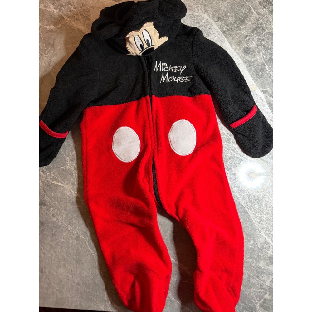 Disney | Mickey Mouse Fleece Hooded Footed Pajamas | 6/9M || Red Black|